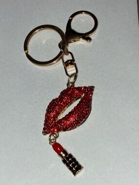 Red Crystal Lip & Lipstick Keychain